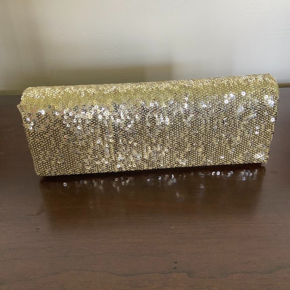 Gold sequin clutch